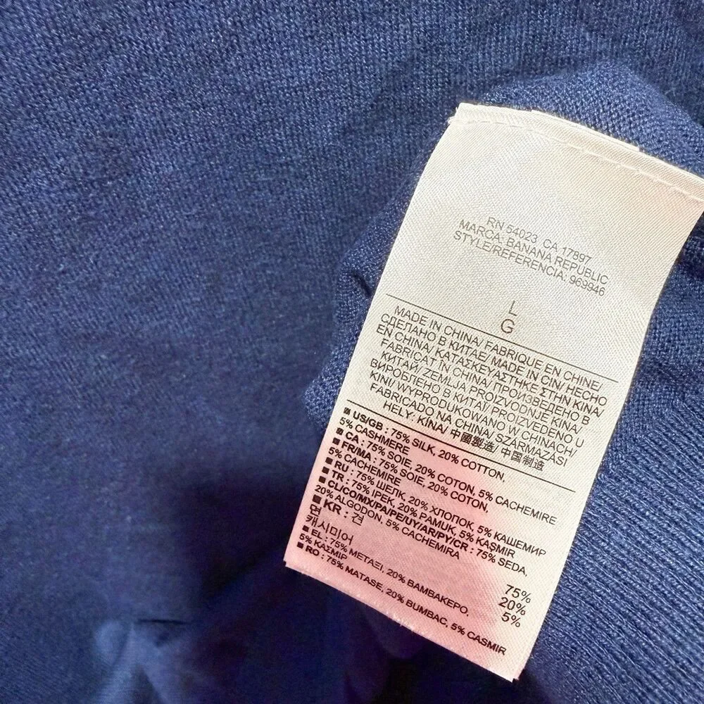 Banana Republic Mens Large Silk Cashmere Sweater Navy Blue Minimal Quiet Luxury